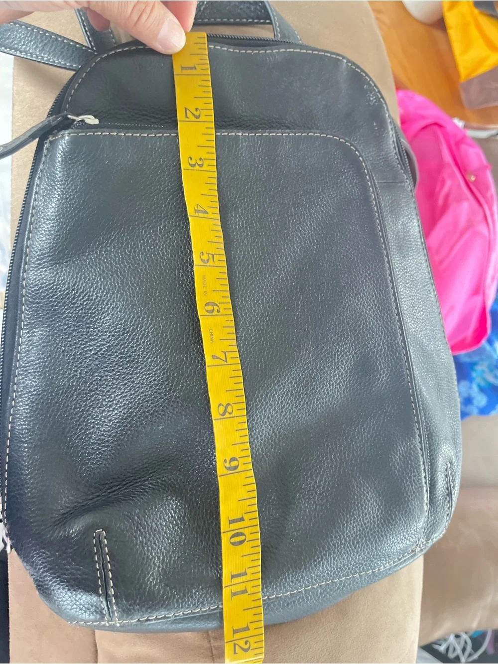 Clarks Black Pebbled Leather Backpack with Contrast Stitching